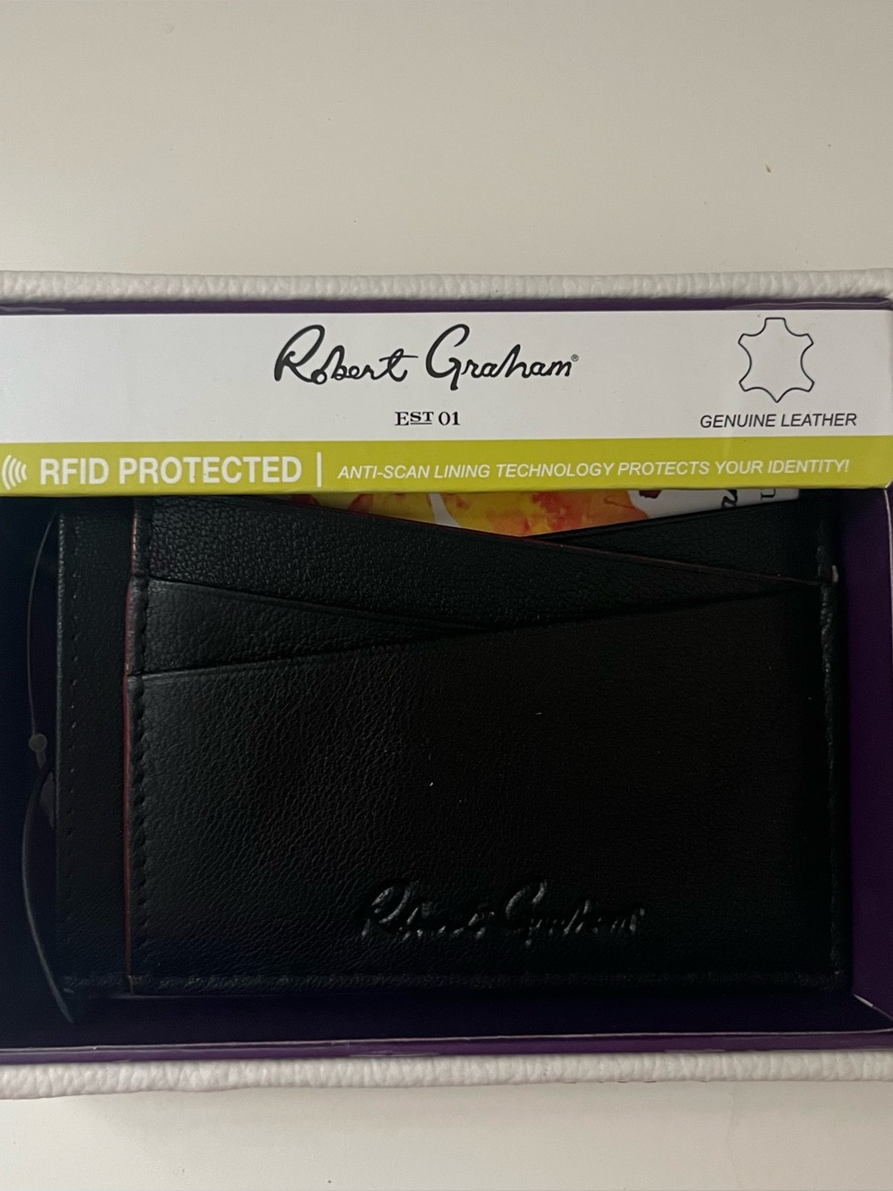 ROBERT GRAHAM NWT MEN’S GENUINE LEATHER RFID CARD HOLDER BLACK